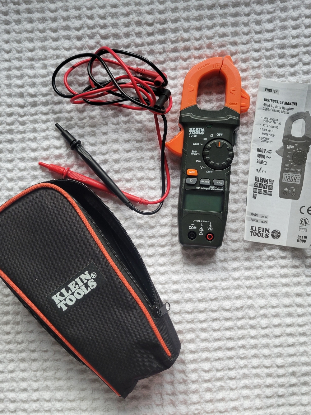Klein Tools Orange and Black Digital Clamp Meter with Leads and Case - Picture 5 of 12